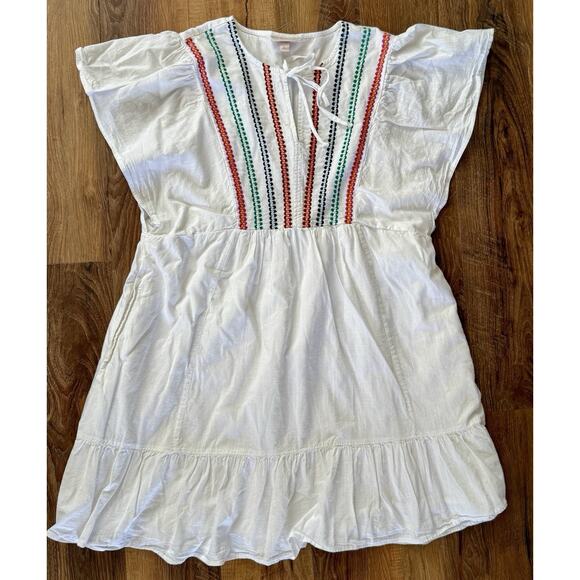 Knox Rose Women’s Dress XL White Multi Color Embroidered Boho Casual Pockets EUC - Picture 2 of 12